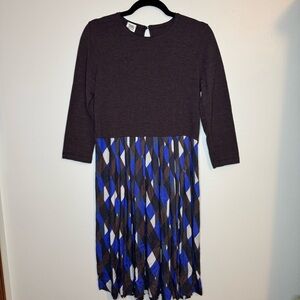Siyu Made in Spain Merino Wool Midi Dress Geometric Print Size L